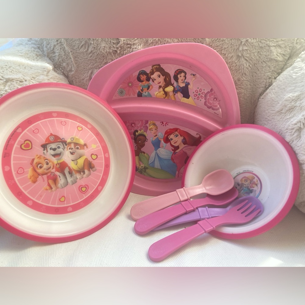Playtex Pink Kids Dinnerware Set with Paw Patrol Designs  + plate Princess